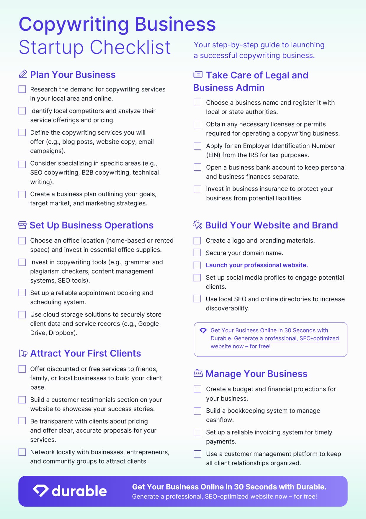 Copywriting Business Startup Checklist