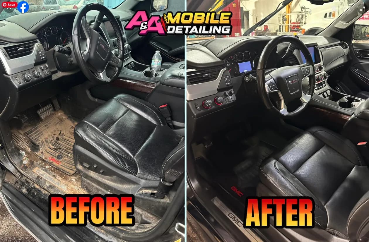 Before and after photo used for marketing a local car detailing company